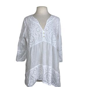 Le Cera L appliqué trimmed tunic top 100% cotton high low v neck